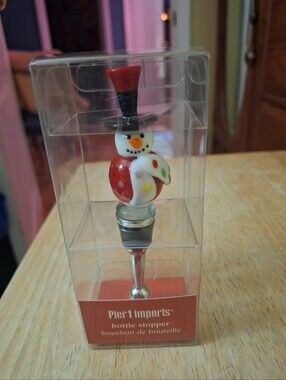 Pier 1 Imports Glass Snowman Bottle Stopper  New In Box